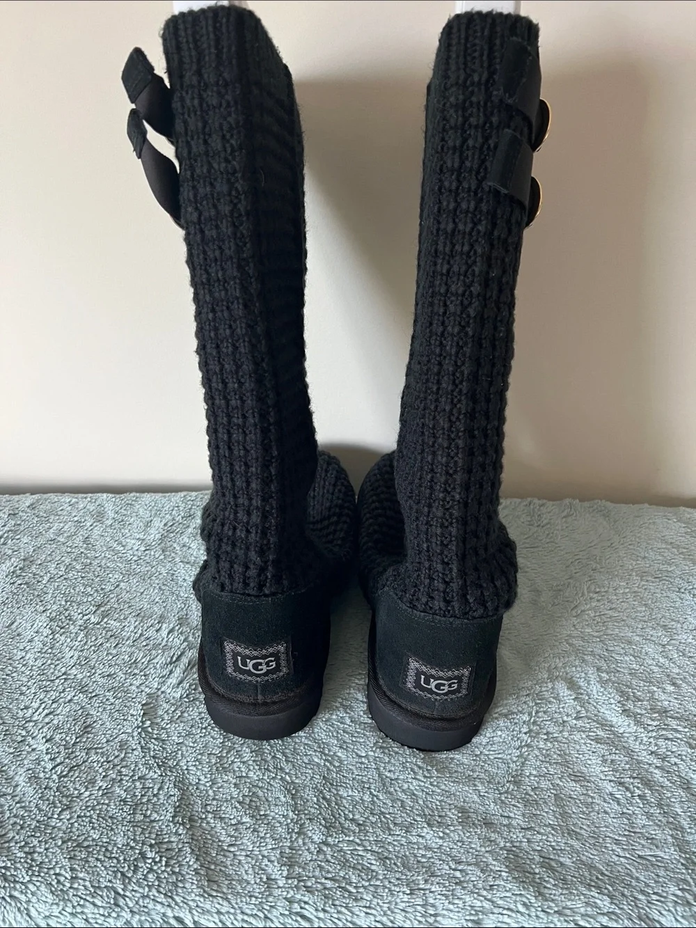 UGG Classic Solene Tall Knit Boots Black Size 9 Like New